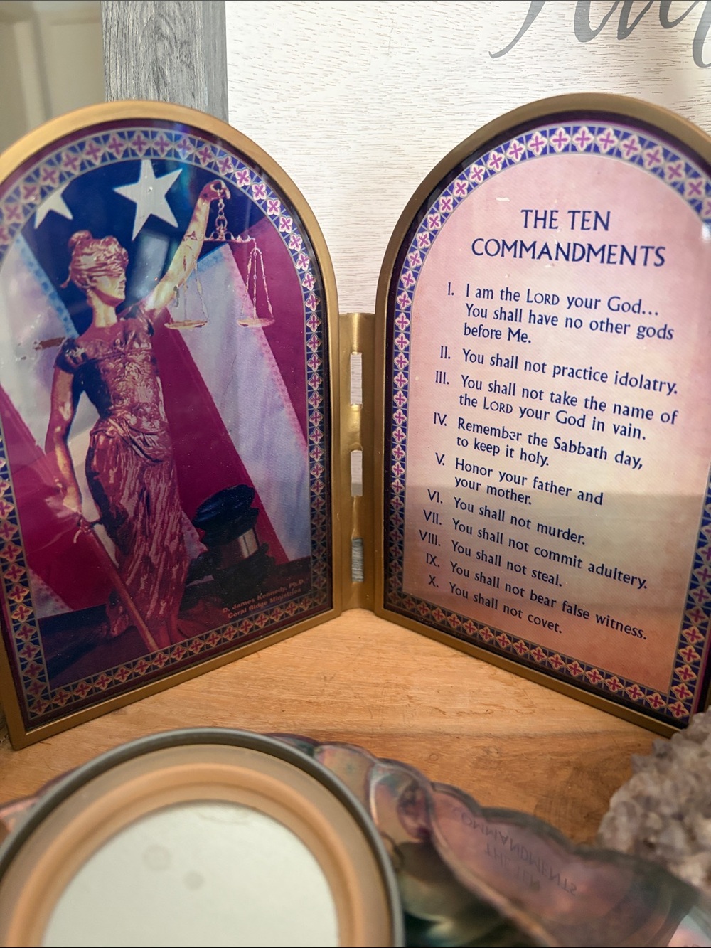 Inspirational Pink & Gold Ten Commandments Folding Plaque